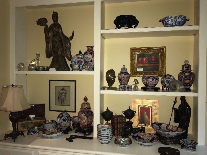 collection of Imari and Asian figures