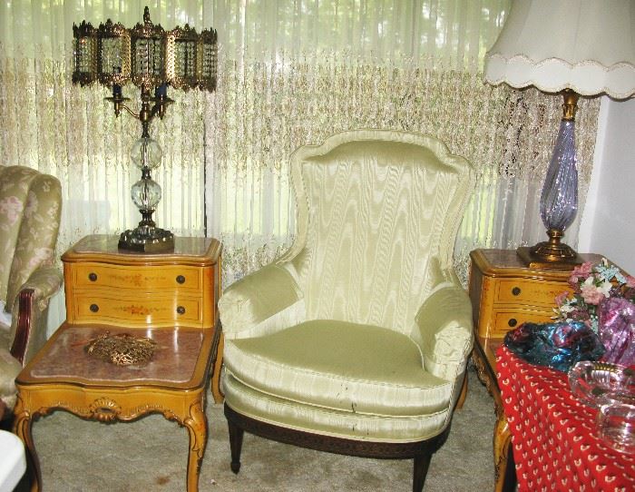 parlor chairs and marble top tables 