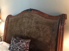 Leather headboard on Henredon sleigh bed
