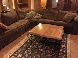 Leather/fabric sectional and coffee table