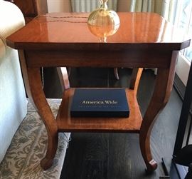 "Mirror Polished" Cognac Lacquer, Lamp Table with Shelf