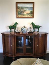Custom Serpentine Console with Glass and Wood Cabinet Doors; Chinese Ceramics.....Many More Smalls