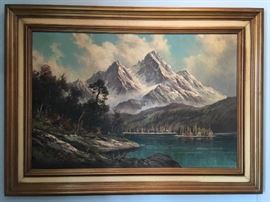 Anton Gutknecht, 1907-1988, Oil, 24"x36".  California Artist Born in Germany, Rocky Mountain Lake