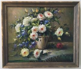 Signed S. Lee, Oil, 20"x24, Rose Bouquet