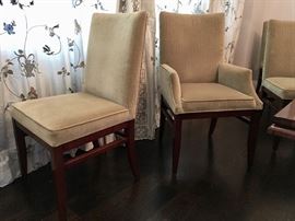 Detail of Dining Chairs, 2-Arm & 8-Side, Stripped Pale Chartreuse Velvet Upholstery for Luxurious comfort