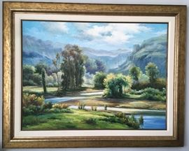 Signed W. Cranford, Oil, 36"x48", Idyllic Scene
