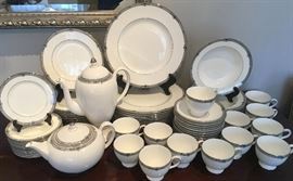 Wedgwood Bone China "Amherst Platinum" for 12...includes Soup Bowls and Coffee and Tea Pots