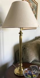 Brass Fluted Column Candlestick Table Lamp, Ivory Linen Shade