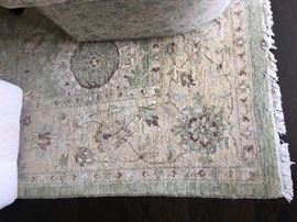 Pale tones of Green, Tan, Cream & Ivory Wool Area Rug, 8'-0" x 12'-0", excellent condition