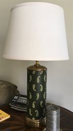 Glazed Ceramic Column Table Lamp, Ivory Linen Shade