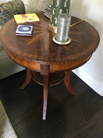Charming 28" Round Lamp Table with Exotic Wood Inlaid Starburst Top