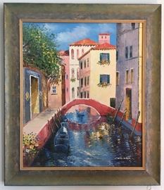 Signed Servera, Oil, 24"x20", 1 Bridge in Venice