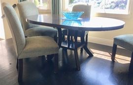 Roomy Breakfast Table and 6 Celadon Velvet Chairs 