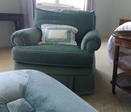 (2) Velvet Swivel  Easy Chairs; Velvet Ottoman