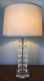 Stacked Crystal Table Lamp, Ivory Linen Shade