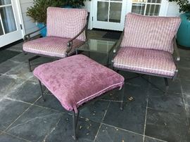 Vibrant Hassock and (2) Brown Jordan Rockers