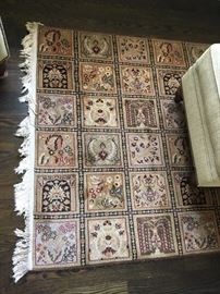 Fringed Wool Area Rug, Geometric Grid Design