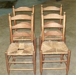 Early North Carolina pegged ladderback chairs--set of 4.
