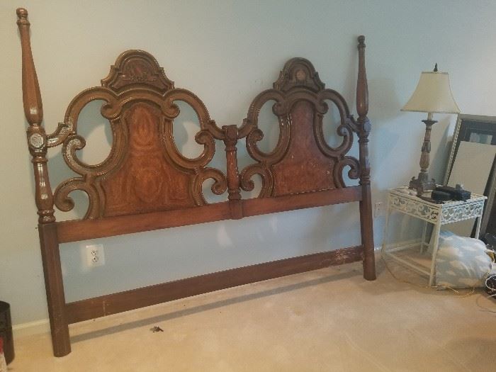 queen french provincial headboard with matching dresser, armoir side tables amd mirrors
