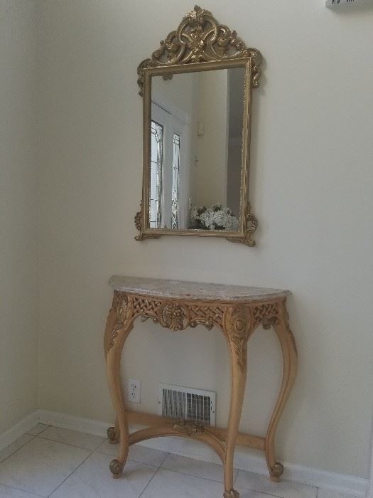 entry way marble top table and mirror prices to sell