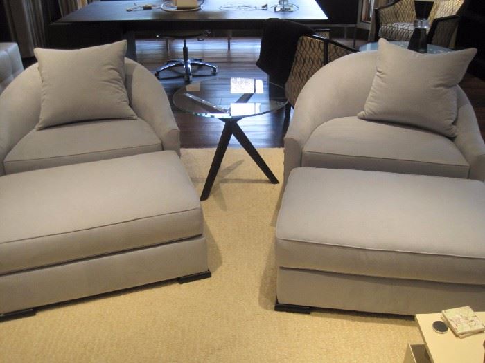 Mattaliano Armchairs with matching  Ottomans.