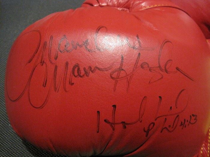 Marvelous Marvin Hagler signed boxing gloves.