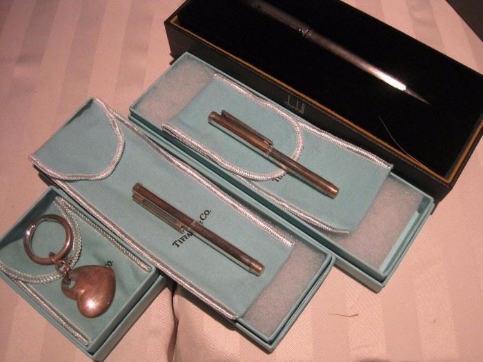 Sterling Tiffany Pens and Key Ring.  Dunhill Pen.