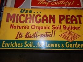 Vintage advertising signs, Michigan Peat, Coca Cola, Tobacco, Chesterfield, Soda, petroliana