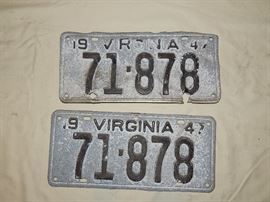 vintage Virginia automobile and motorcycle license plates, many sequential pairs