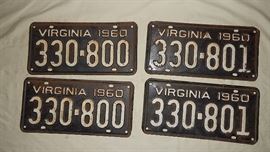 vintage Virginia automobile and motorcycle license plates, many sequential pairs