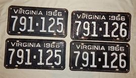 vintage Virginia automobile and motorcycle license plates, many sequential pairs