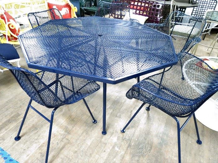 Richard Russell Sculptura dining set restored in a navy powder coated finish.