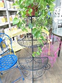 Vintage 3 tier Victorian plant stand in charcole grey powder coated finish.  Restored to be used outdoors or indoors.  Substantial quality.