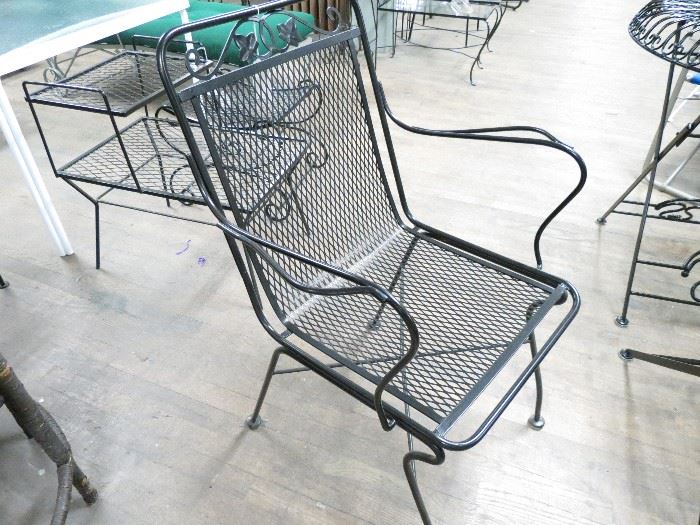 Salterini wrought iron side chair with arms in satin black powder coated finish.  Very comfy even without a cushion!