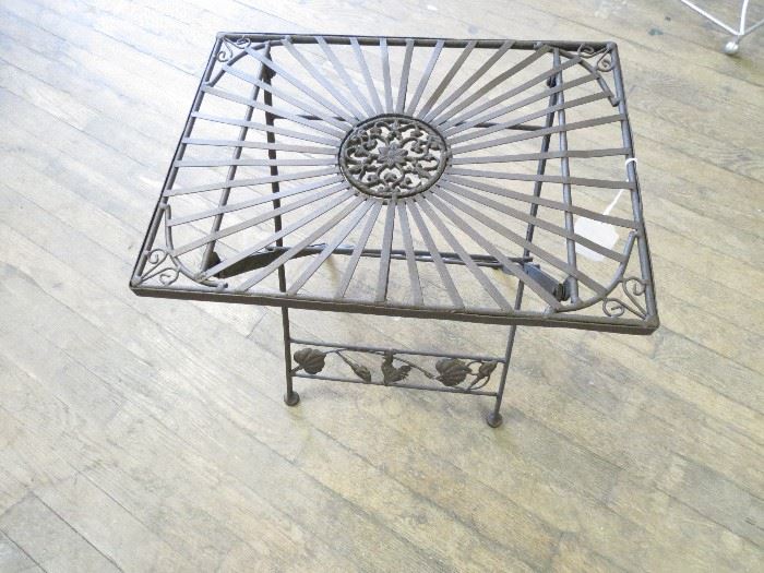 Folding small side table restored in an oil rubbed textured powder coated finish.  Gorgeous