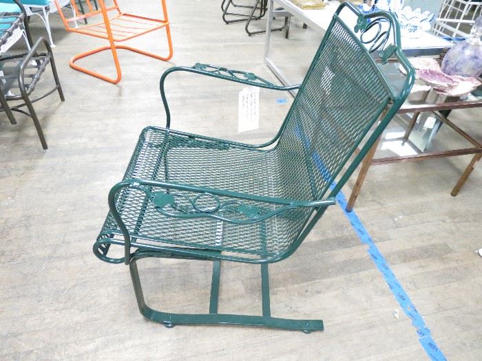 Vintage Salterini Wrought iron spring chair restored in a powder coated forest green finish.  Very comfortable.