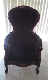 Rosewood / green velvet Victorian chair