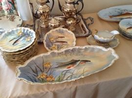 Limoges Fish platter with 12 plates and sauce boat with underplate.