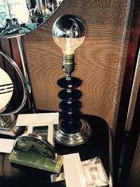 Art Deco Blue Saturn Ring And Chrome Table Lamp
