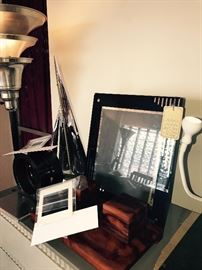 Chunky Amber Bakelite Desk Caddy With Ink Wells And Pen Holder