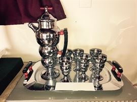 1930's Art Deco Farberware Bubble Cocktail Set ~ Red Bakelite ~ Cocktail Shaker, Six Glass And Tray 