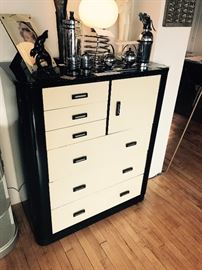 Art Deco Black And Cream Enameled Norman Bel Geddes For Simmons Chest Of Drawers ~ SO COOL