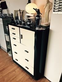 Art Deco Black And Cream Enameled Norman Bel Geddes For Simmons Chest Of Drawers ~ SO COOL