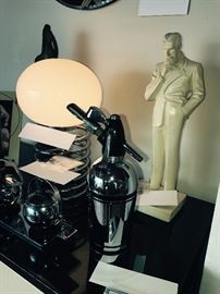 Vintage Ingo Maurer Chrome Spring Lamp ~ Art Deco Soda King Soda Spritzer ~ Art Deco Plaster Man From Store Display