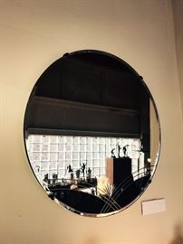 Art Deco Blue And Silver Round Wall Mirror