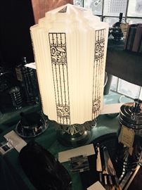 Amazing Matching Pair Of Art Deco Wedding Cake Floral Glass Shades With Original Metal Bases