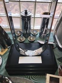 Art Deco Ebonized Wood and Chrome U Shaped Display Stands