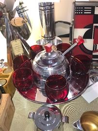 Atomic Saturn Ring Chrome And Ruby Punch Bowl Set