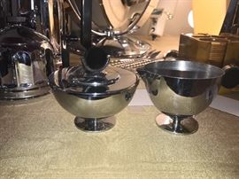 Art Deco Chrome And Black Bakelite Creamer And Sugar Set