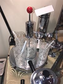 Vintage Chrome And Glass Pump Decanter Set